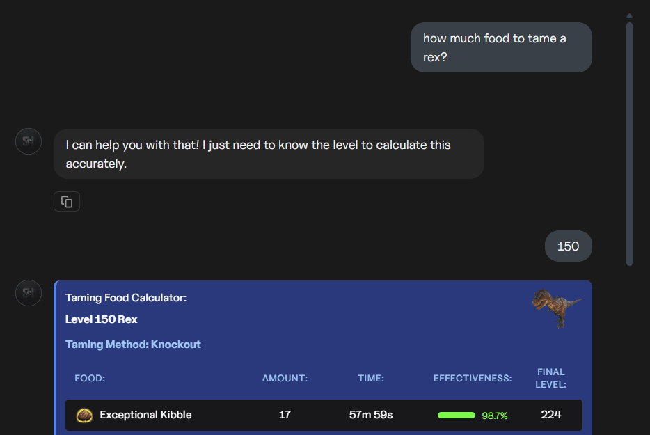 ASI asking for clarification on food calculation request