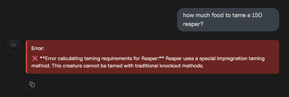 ASI responding with an error for creatures that cannot be fed