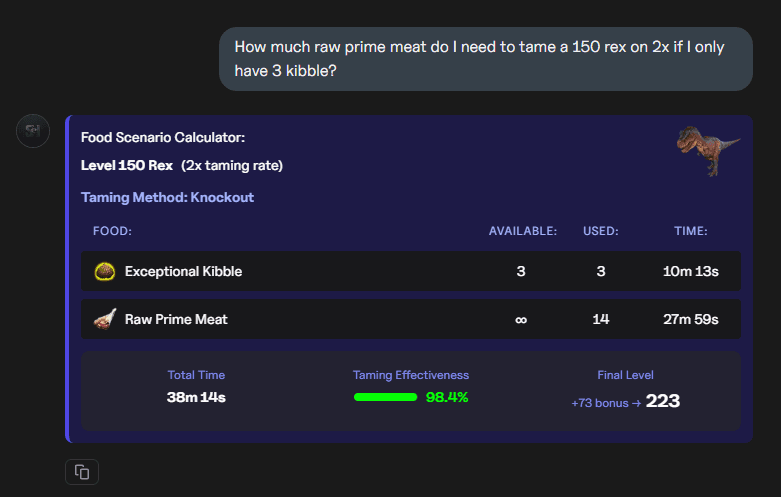 ASI Mixed Food Calculator Response Example