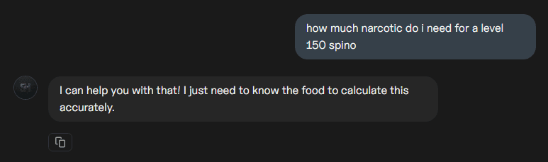 ASI asking for food type clarification in narcotic calculation