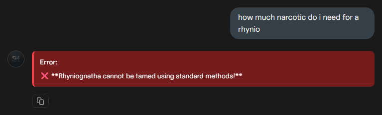 ASI error when requesting narcotics for creatures that don't use knockout taming