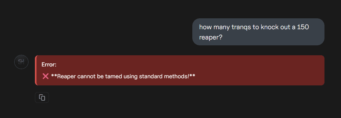ASI responding with an error for creatures that cannot be knocked out